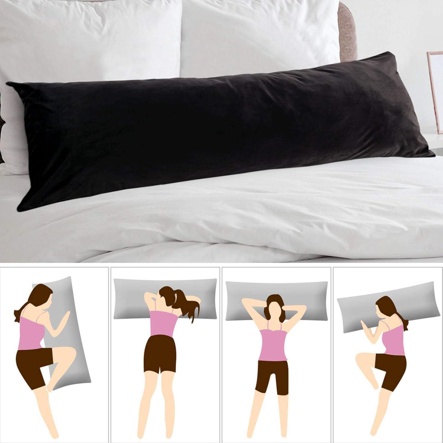 StangH Black Body Pillow Pillowcase, 20 x 54 inches Soft Velvet Pillow Cover with Zipper Closure, Warm Cozy Body Pillowcase for Adults Pregnant Women, 1 Piece