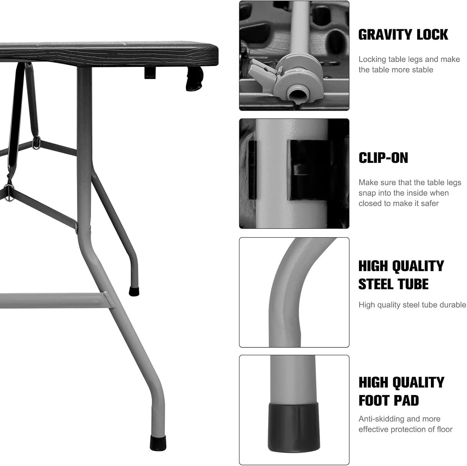 GIVIMO 6ft Folding Table, Portable Plastic Tables for Party, Picnic, Camping, Black