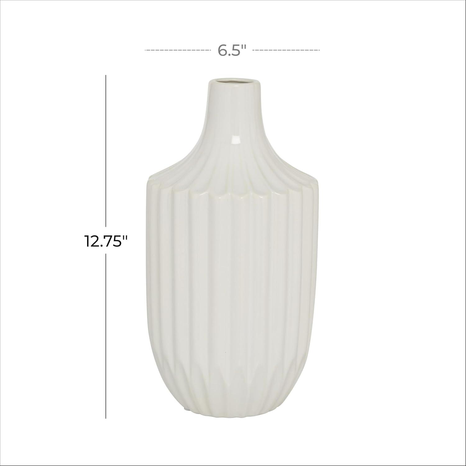 DecMode 13" Stripe Texture White Ceramic Vase