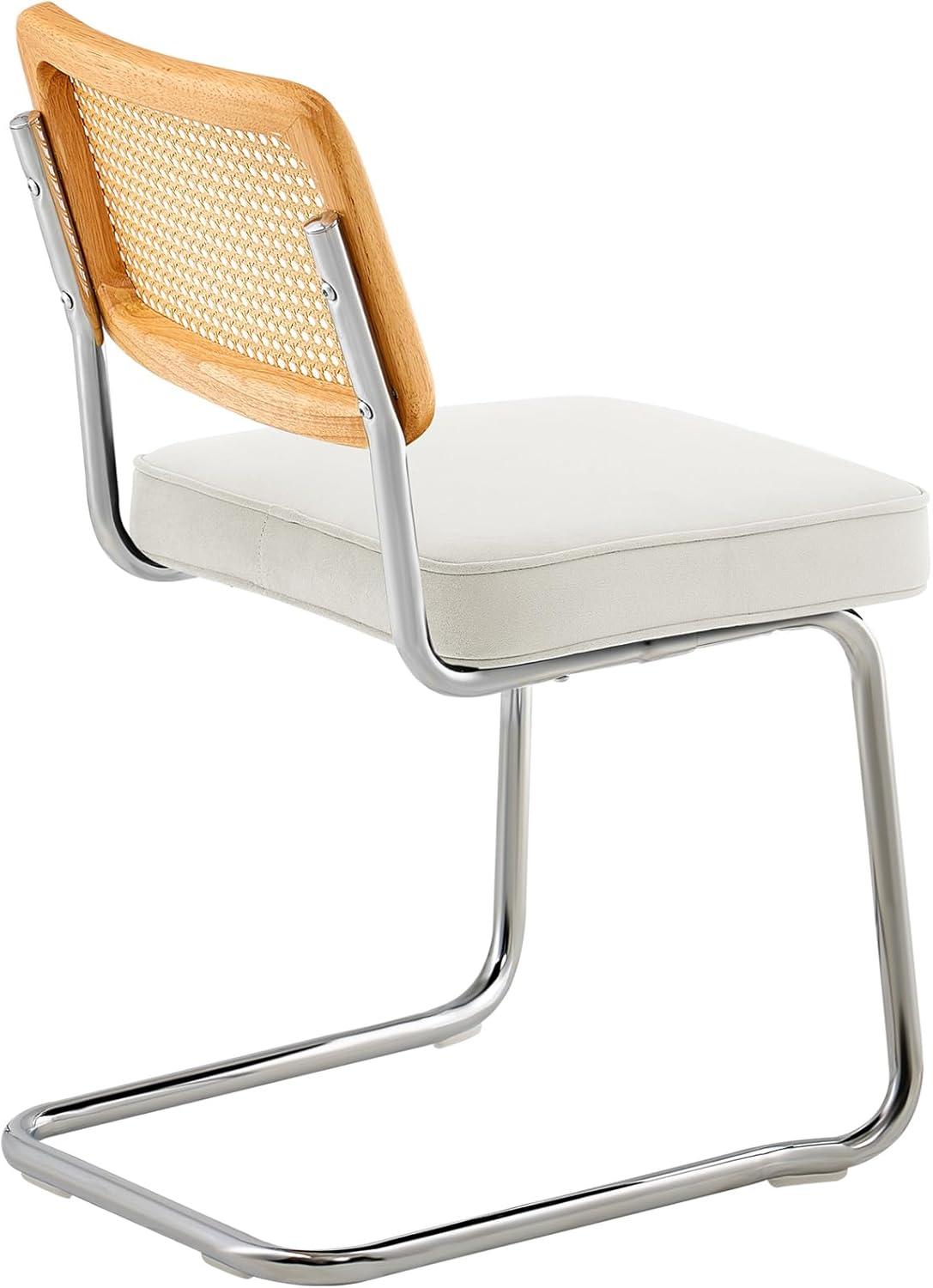 VEVOR Rattan Chairs Set of 2, Mid Century Modern Dining Chair, Upholstered Velvet Accent Chair with Rattan Back, Retro Kitchen Chair for Living Room, Bedroom (18.1 Inch)