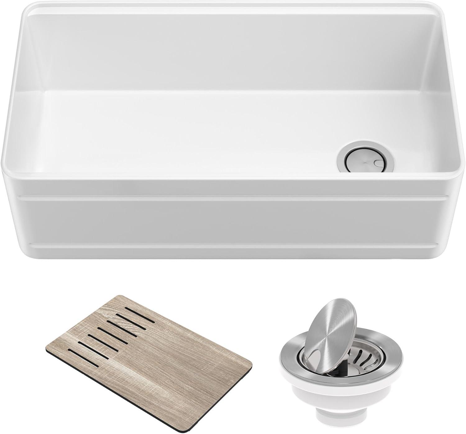 KRAUS Turino™ Workstation 33" L Farmhouse Reversible Apron Front Fireclay Single Bowl Kitchen Sink