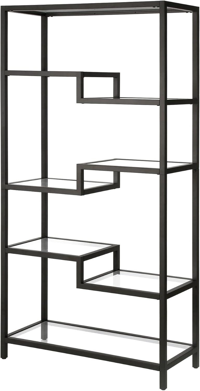 Johann Modern 68" Satin Nickel Metal and Tempered Glass Bookcase