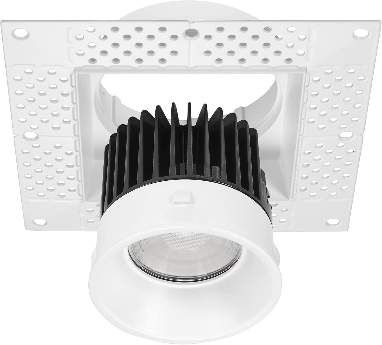 Maxxima 4” Trimless Ultra-Thin Recessed Anti-Glare LED Downlight Canless IC Rated 1000 Lumens 5 Color Temperature Selectable 2700K/3000K/3500K/4000K/5000K Dimmable 90 CRI 5 CCT Square Slim J-Box Incl.