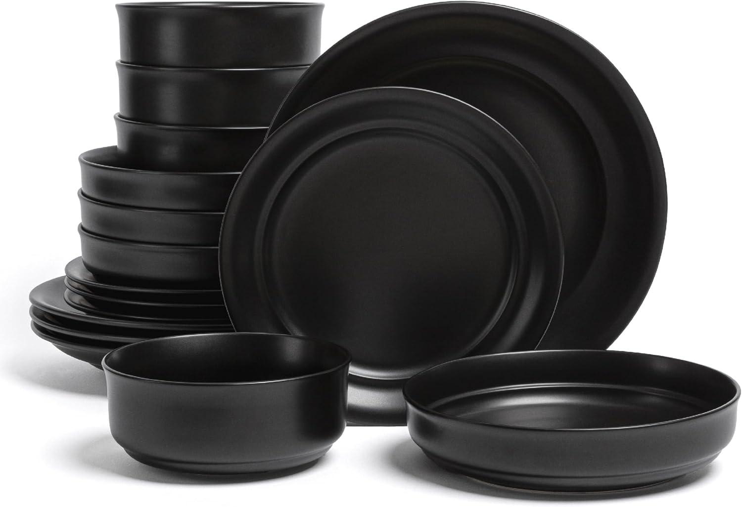 over&back Rimmed 16-Piece Semi Hand-Finished Stoneware Dinnerware Set, Service for 4