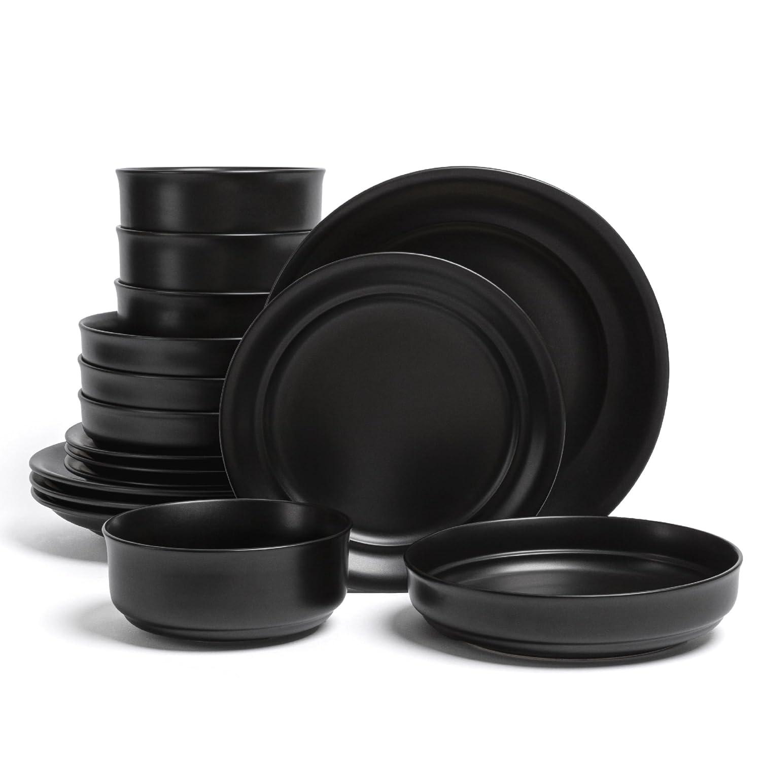 over&back Rimmed 16-Piece Semi Hand-Finished Stoneware Dinnerware Set, Service for 4