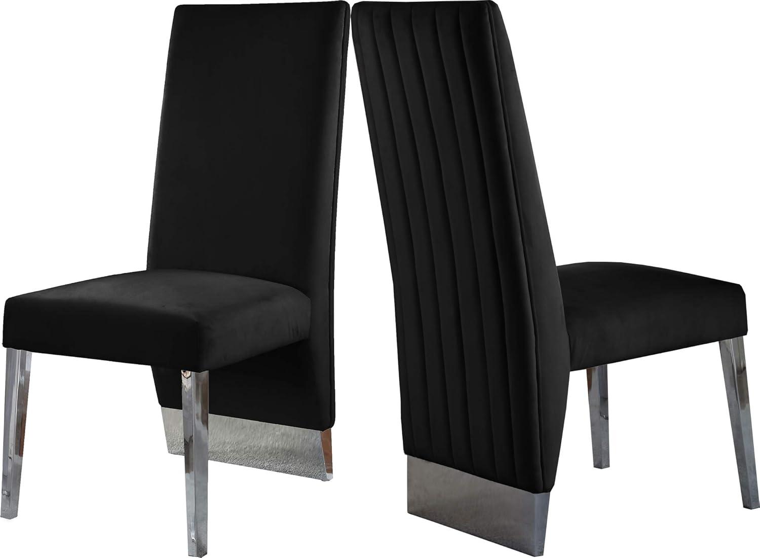 Porsha 19"H Velvet Dining Chair in Black (Set of 2)-Meridian Furniture