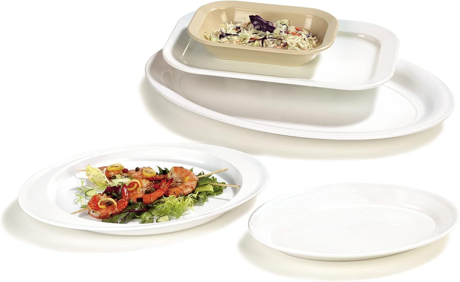 Carlisle FoodService Products Plastic Oval Platter Oval Tray with Rim for Home and Restaurant, Plastic, 12 x 8.5 Inches, White, (Pack of 12)