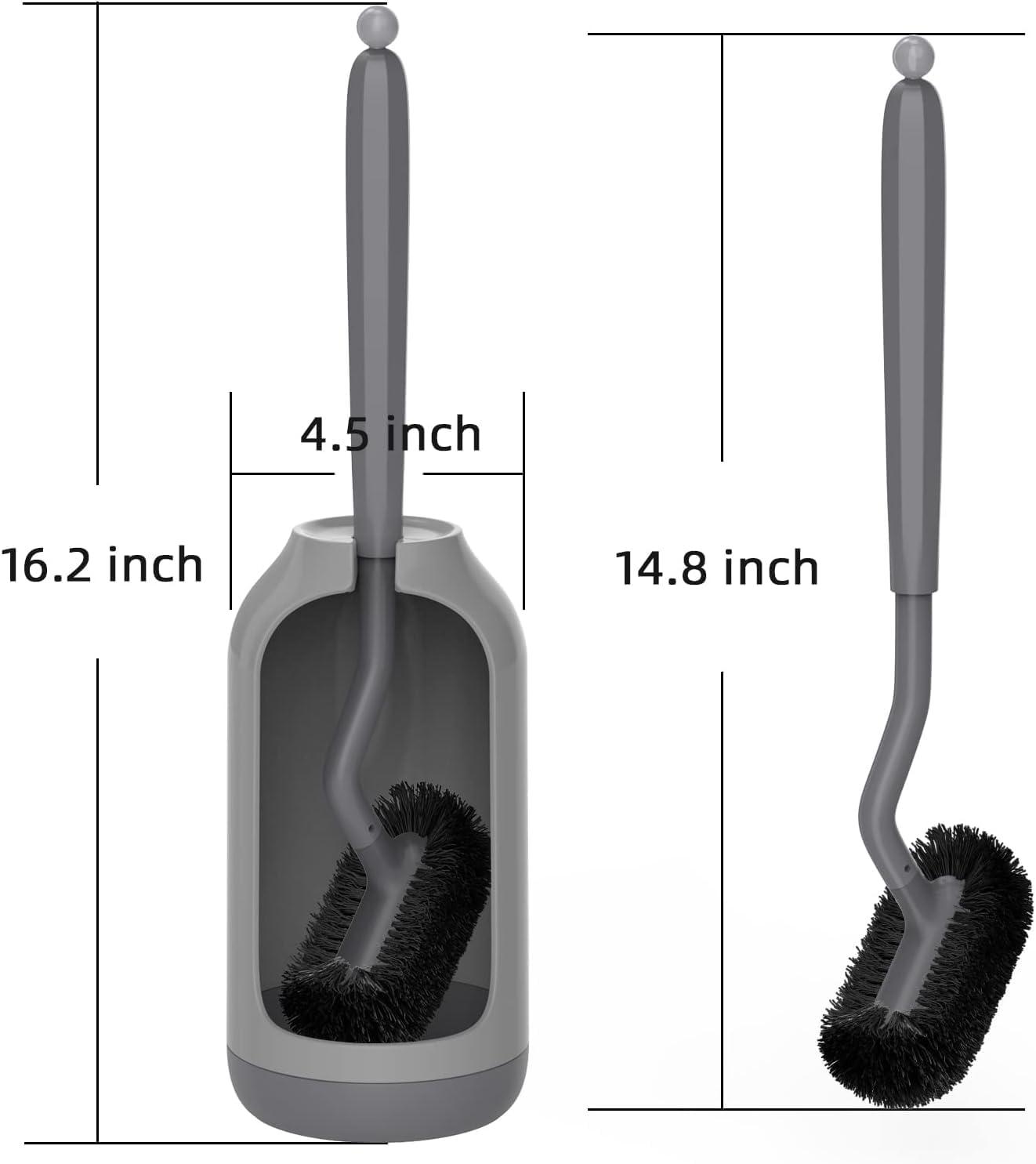 Toilet Bowl Brush Holder Set: Bathroom Deep Cleaning Toilet Cleaner Scrubber Under Rim with Curved Bristle for Dead Corner Clean - Hidden Rv Toilet Decorative Accessories with Caddy- Gray