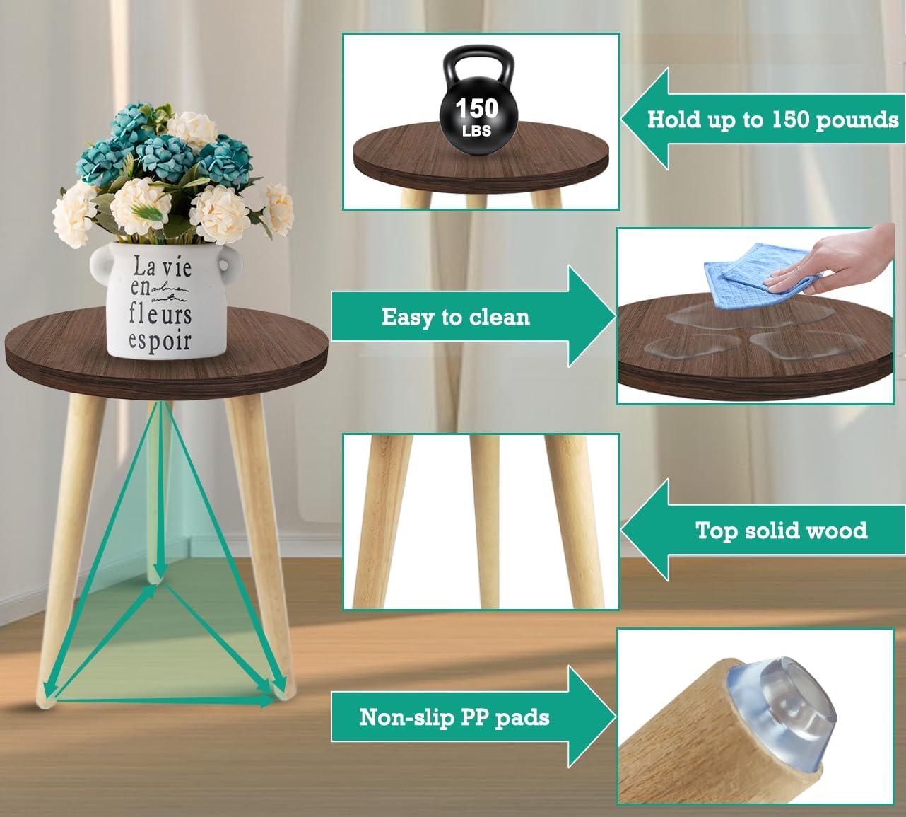 18IN Tall Plant Stand Holder for Indoor Planters, Mid Century Small Round Wood Table for Living Room Corner Floor