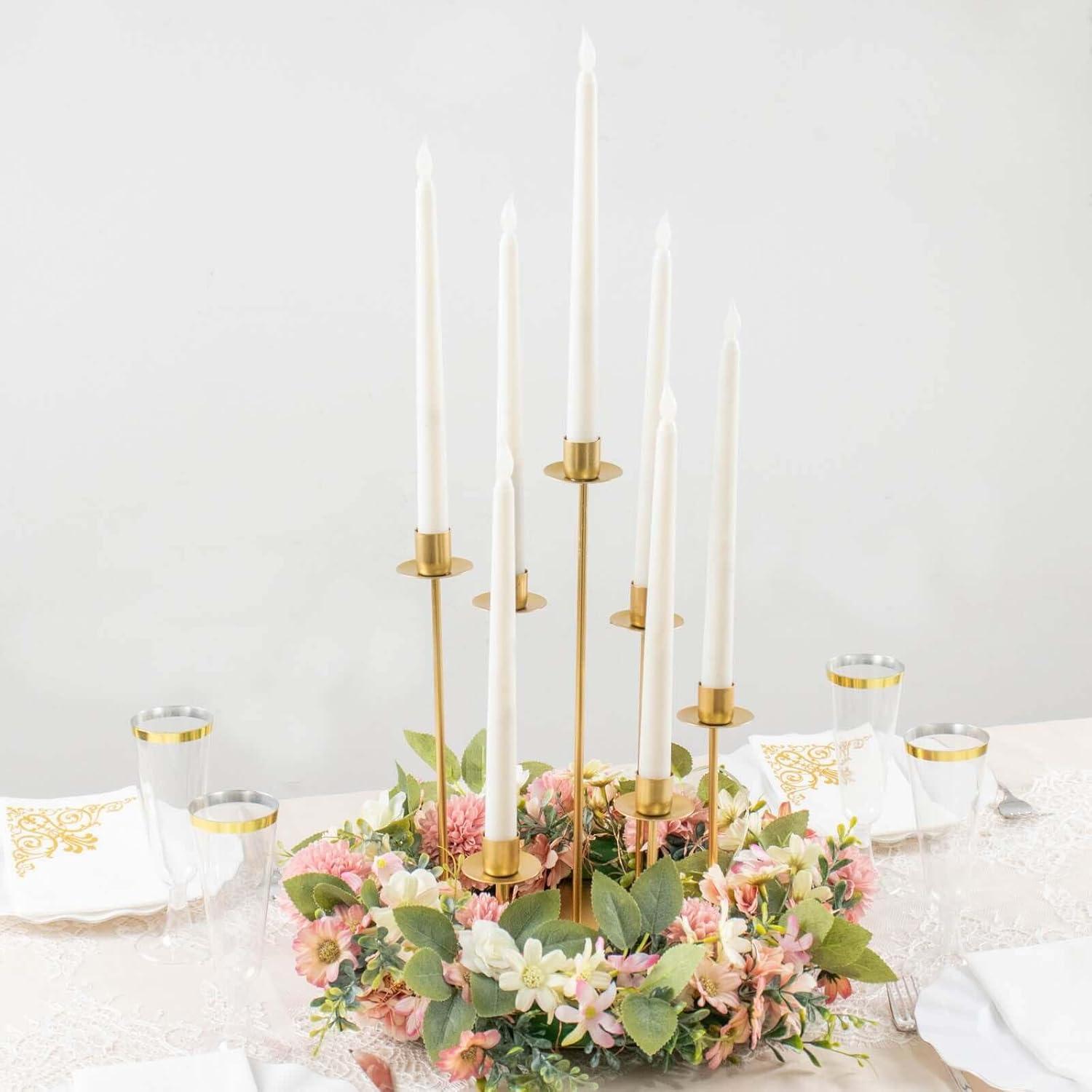 Efavormart 15" Tall Gold 7-Arm Metal Cluster Taper Candle Holder Centerpiece, Round Wedding Tabletop Candelabra