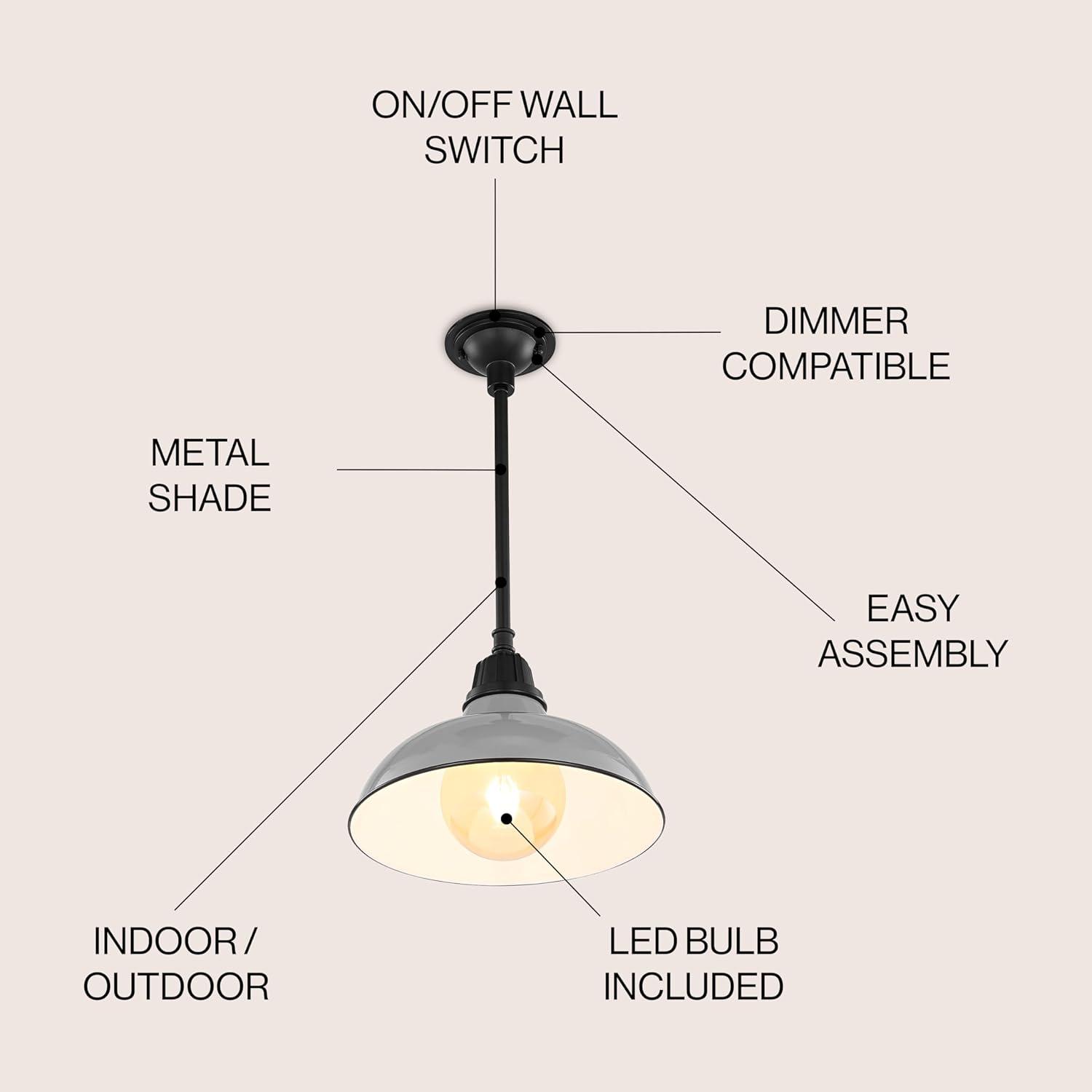Jasper 12.25" 1-Light Farmhouse Industrial Indoor/Outdoor Iron LED Pendant, Gray