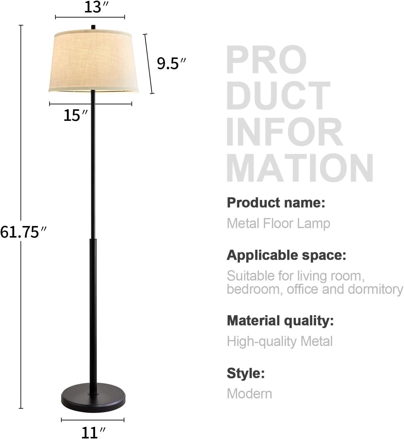 61.75 "black Modern Floor Lamp, Suitable For Living Rooms, Bedrooms, Homes, And Offices