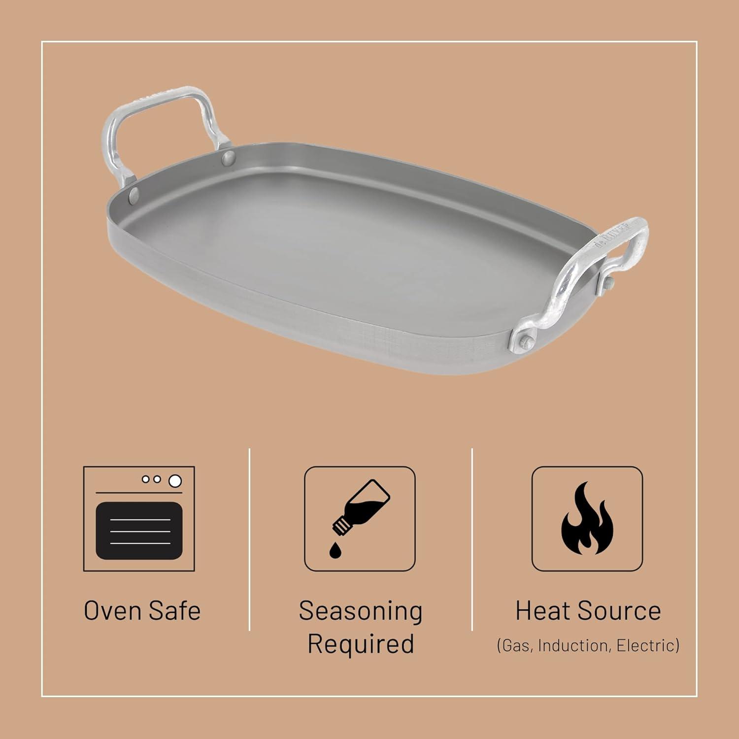 Mineral B Element Carbon Steel Induction Ready Griddle with Aluminum Handle