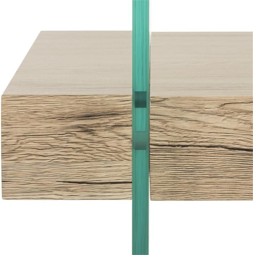 Kayley Coffee Table - Glass/Natural Wood Rack - Safavieh