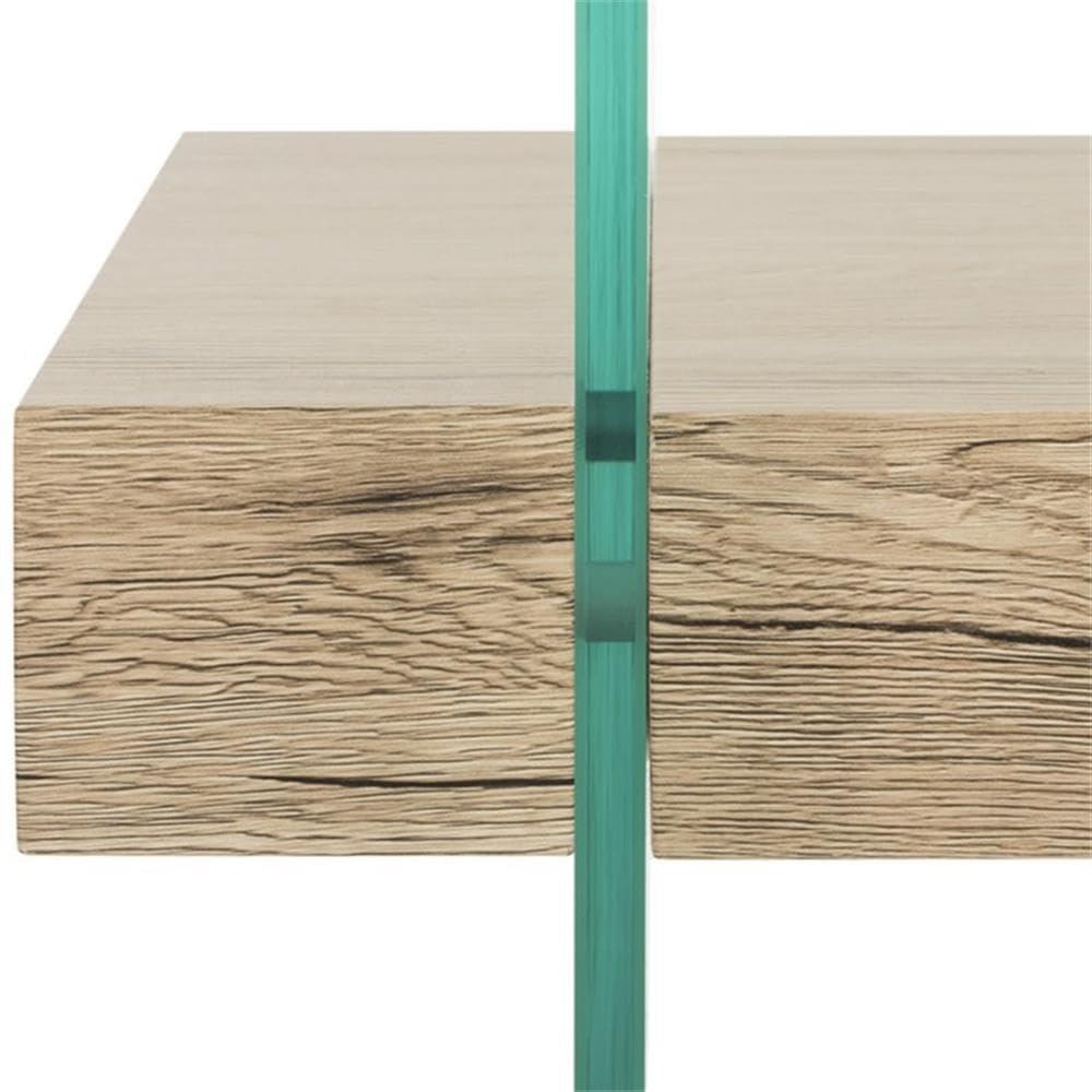 Kayley Coffee Table - Glass/Natural Wood Rack - Safavieh