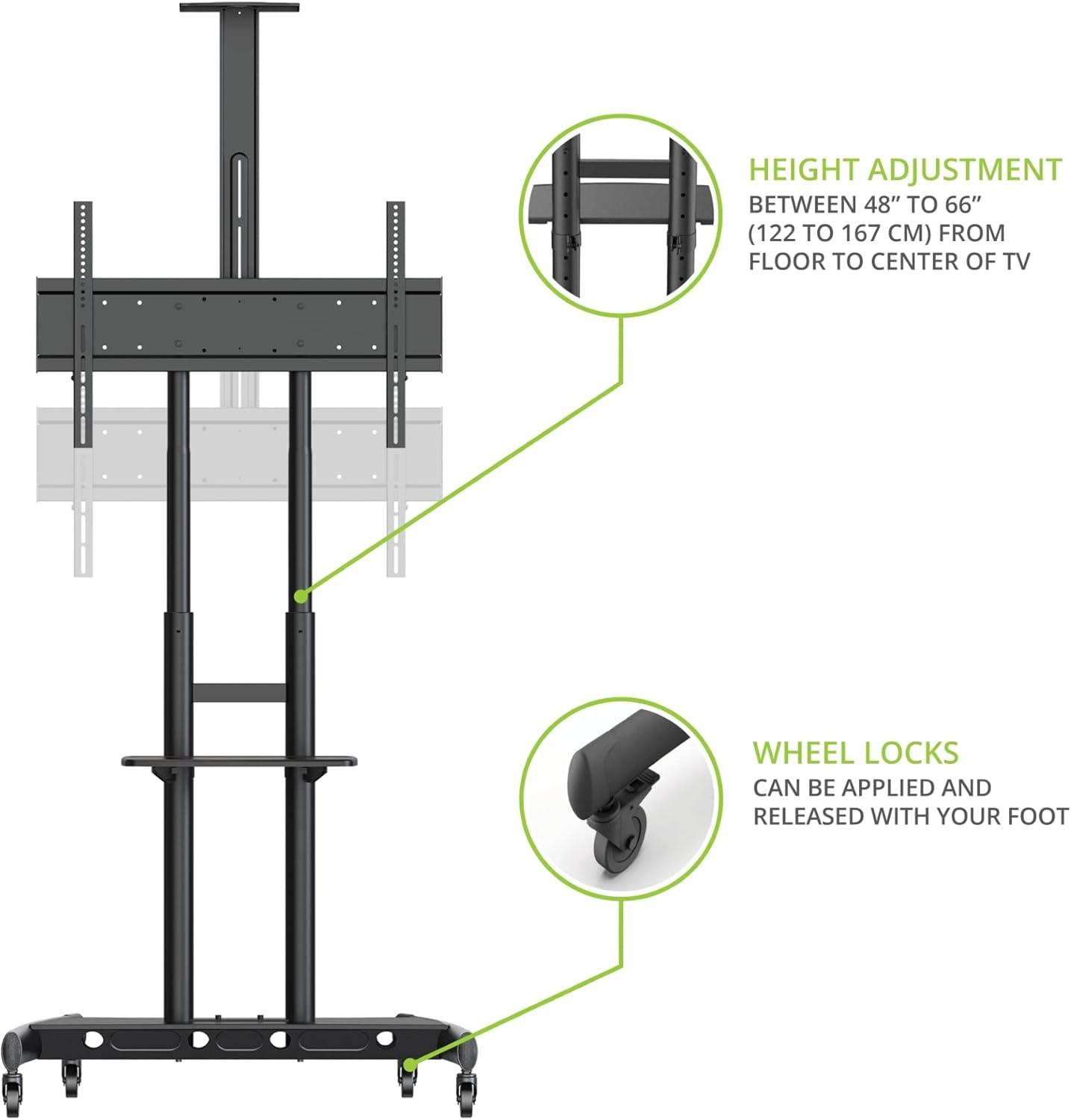 Black Adjustable Rolling TV Stand with Device Tray