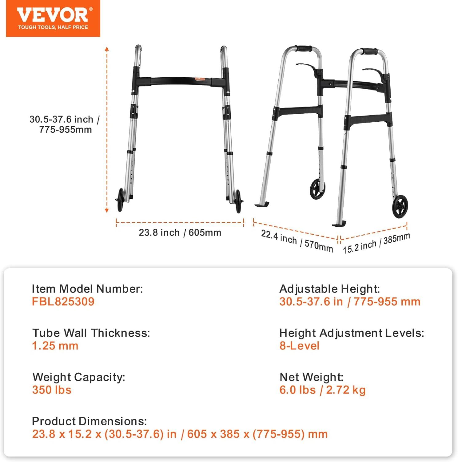 Adjustable Aluminum Folding Walker with Wheels