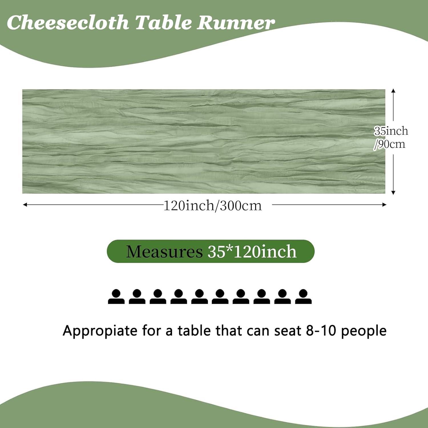 Mint Green Cheesecloth Table Runner 6 Pack 35" Boho Gauze Runner 120 inches Long Tablecloth Runner Rustic Sheer Fabric Bulk for Baby Shower Wedding Bridal Birthday Party Table Decorations