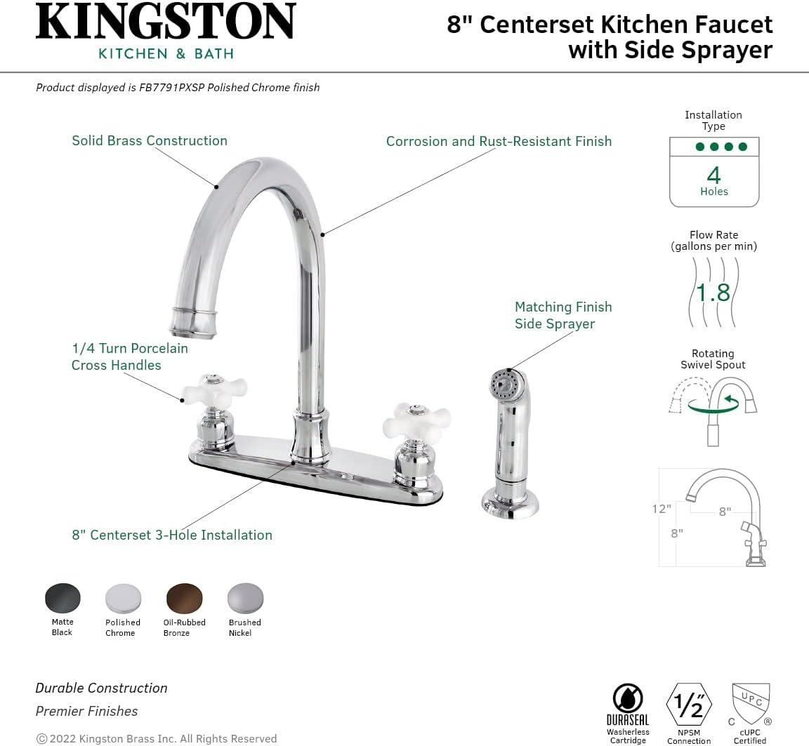 Kingston Brass Victorian Two-Handle 4-Hole 8" Centerset Kitchen Faucet with Side Sprayer