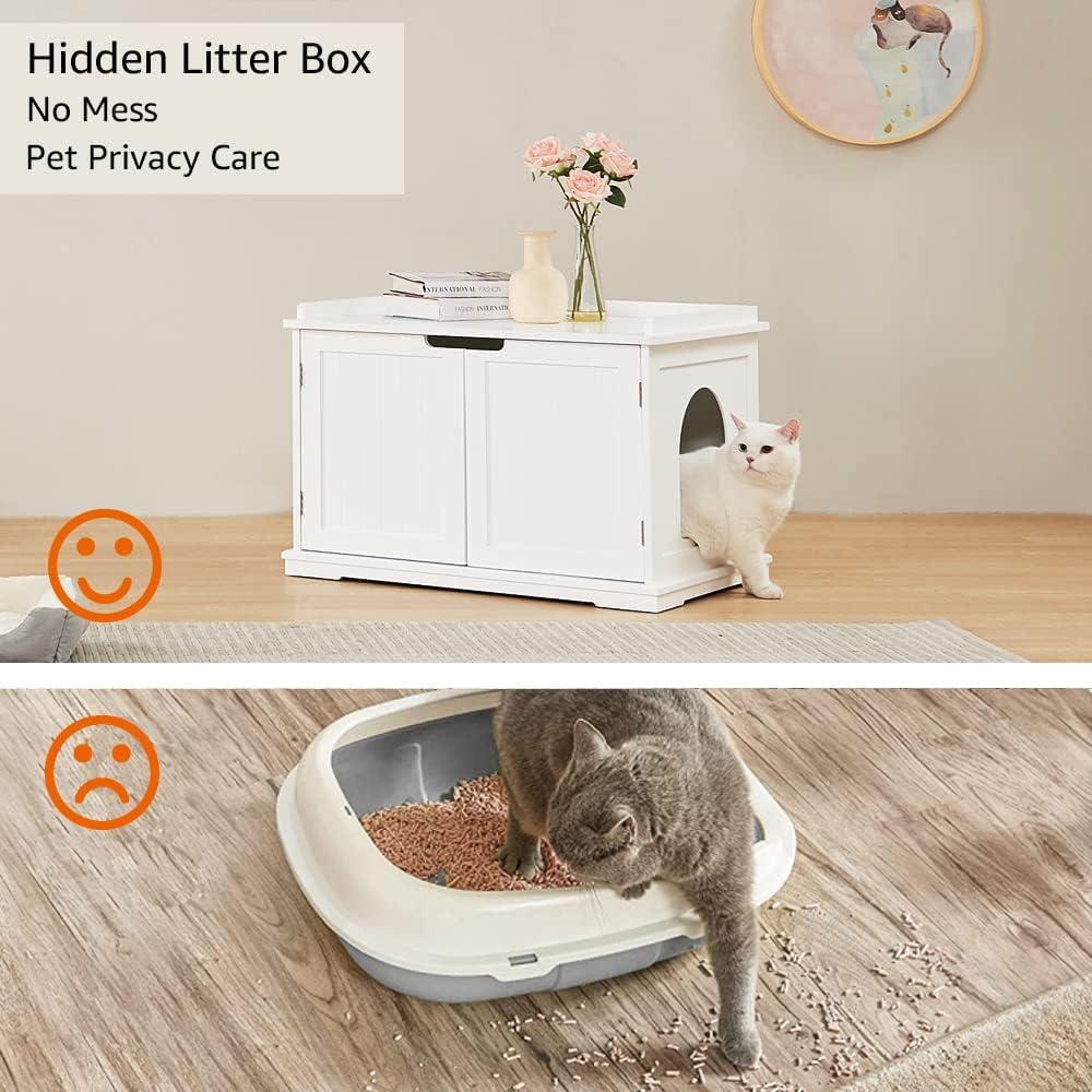 unipaws Designer Cat Litter Box Enclosure - White