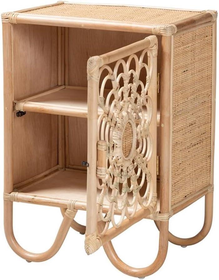 Acelin Rattan Nightstand Natural Brown - Baxton Studio: No Assembly, Spot Clean, Rectangle Shape, 30 Day Warranty