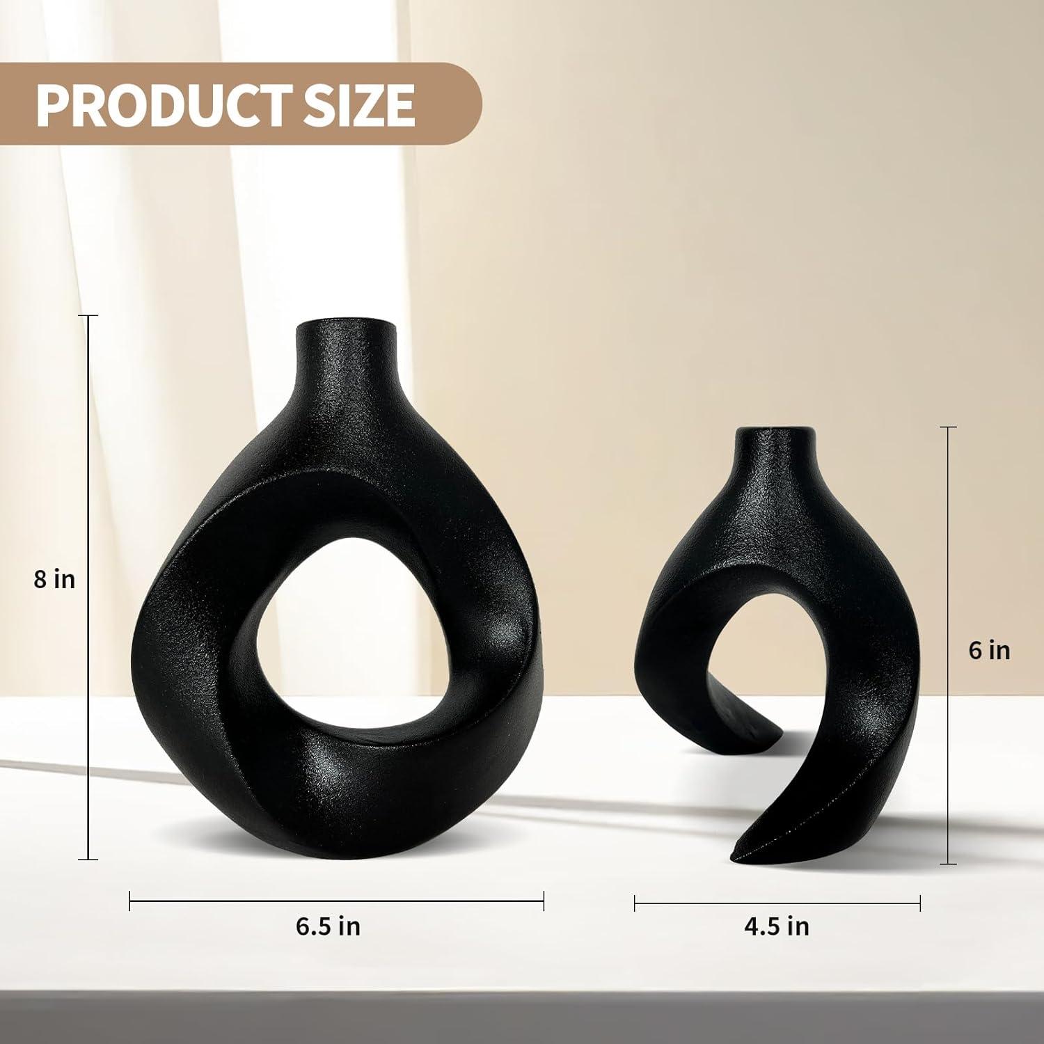 Matte Black Ceramic Decorative Vase Set with Curved Design