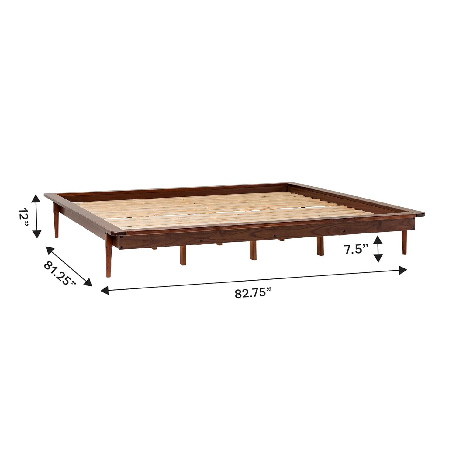 King Mid Century Modern Solid Wood Platform Bed - Walnut