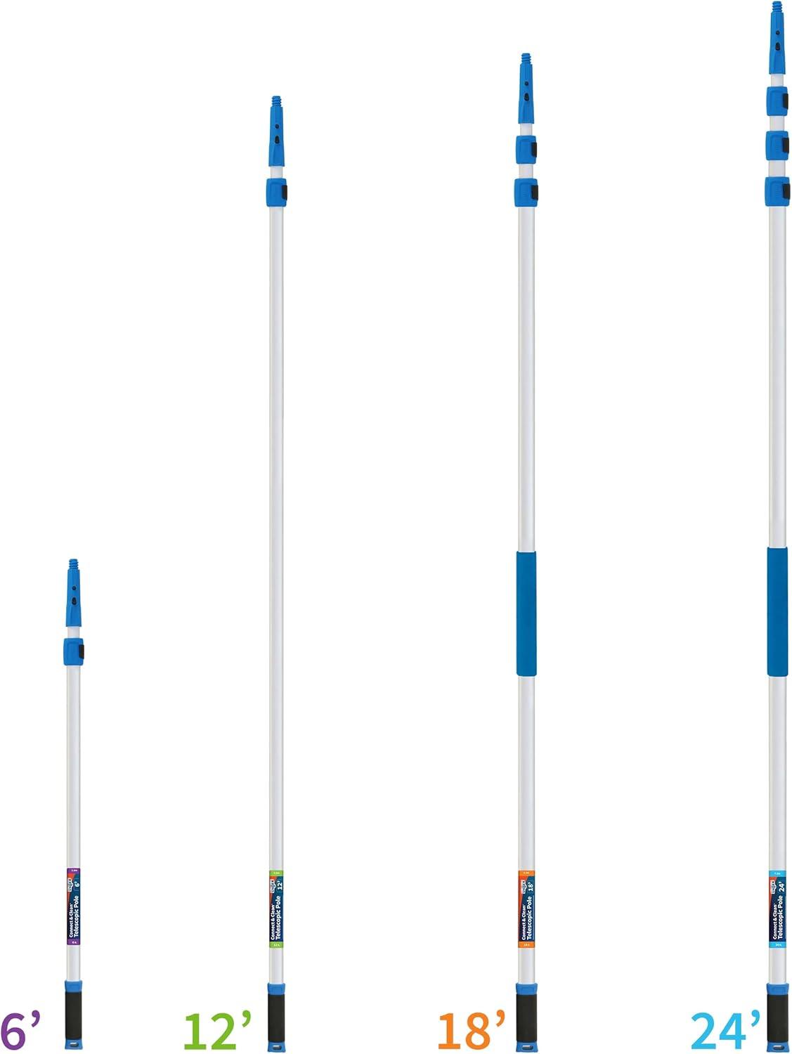 Unger Professional Connect and Clean 6’-12’ Aluminum Telescopic Extension Pole with Locking Cone and Quick-Flip Clamp, Compatible with Cleaning Tool Attachments, Indoor and Outdoor Use
