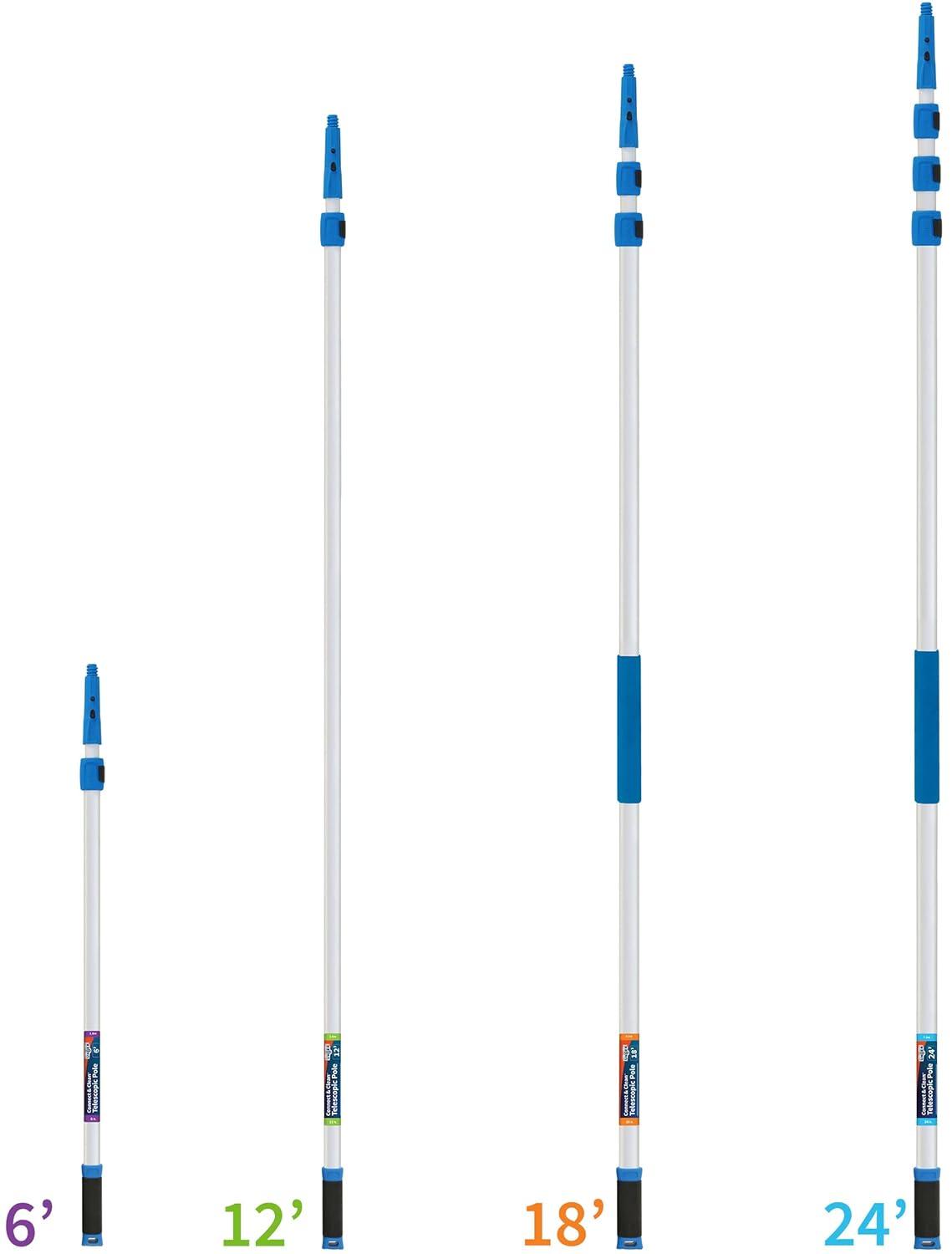 24 ft Silver Aluminum Telescoping Cleaning Pole with Quick-Flip Clamps