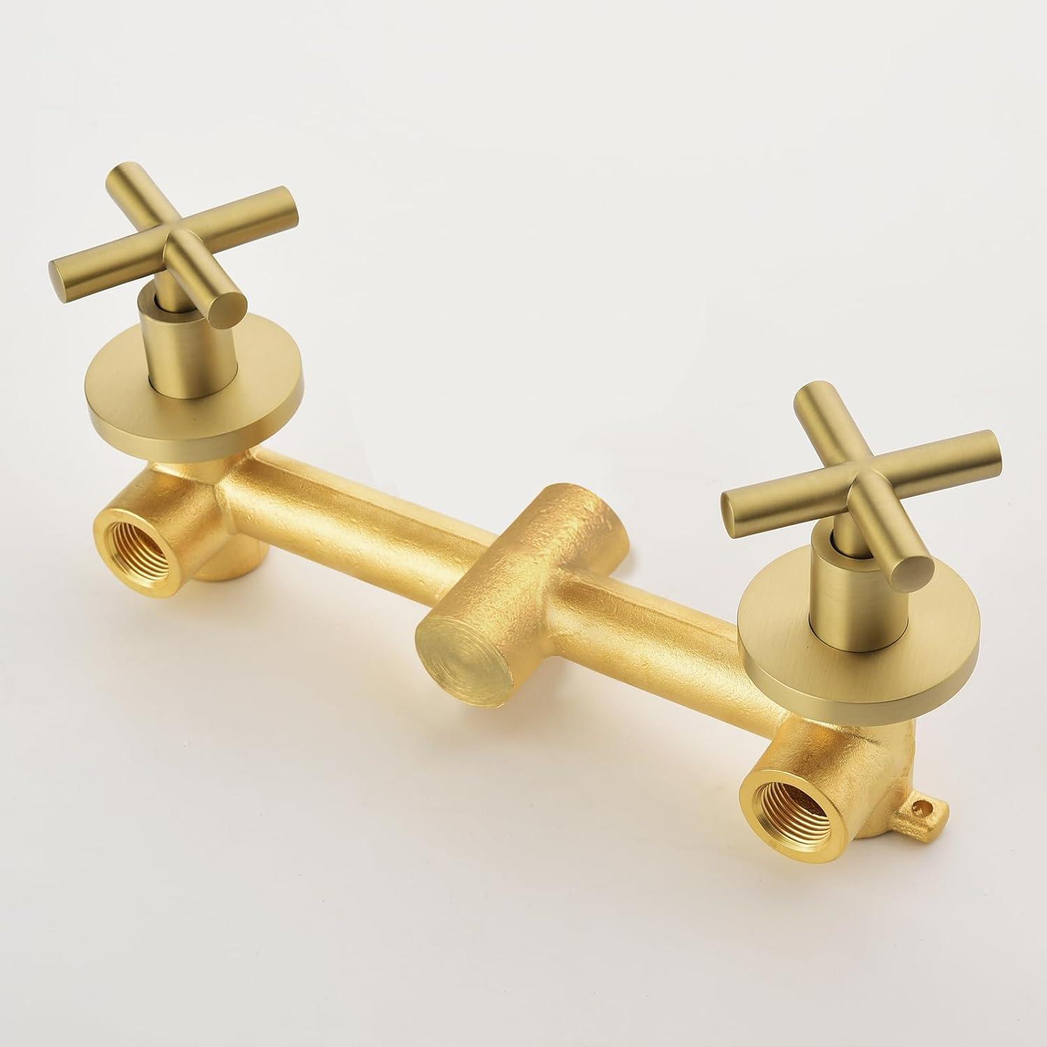 2 Handle Shower Faucet Shower System Complete 2 in 1 Shower Combo Set with Handheld Showerhead Shower Trim Kit Wall Mounted Shower Fixtures Brushed Gold