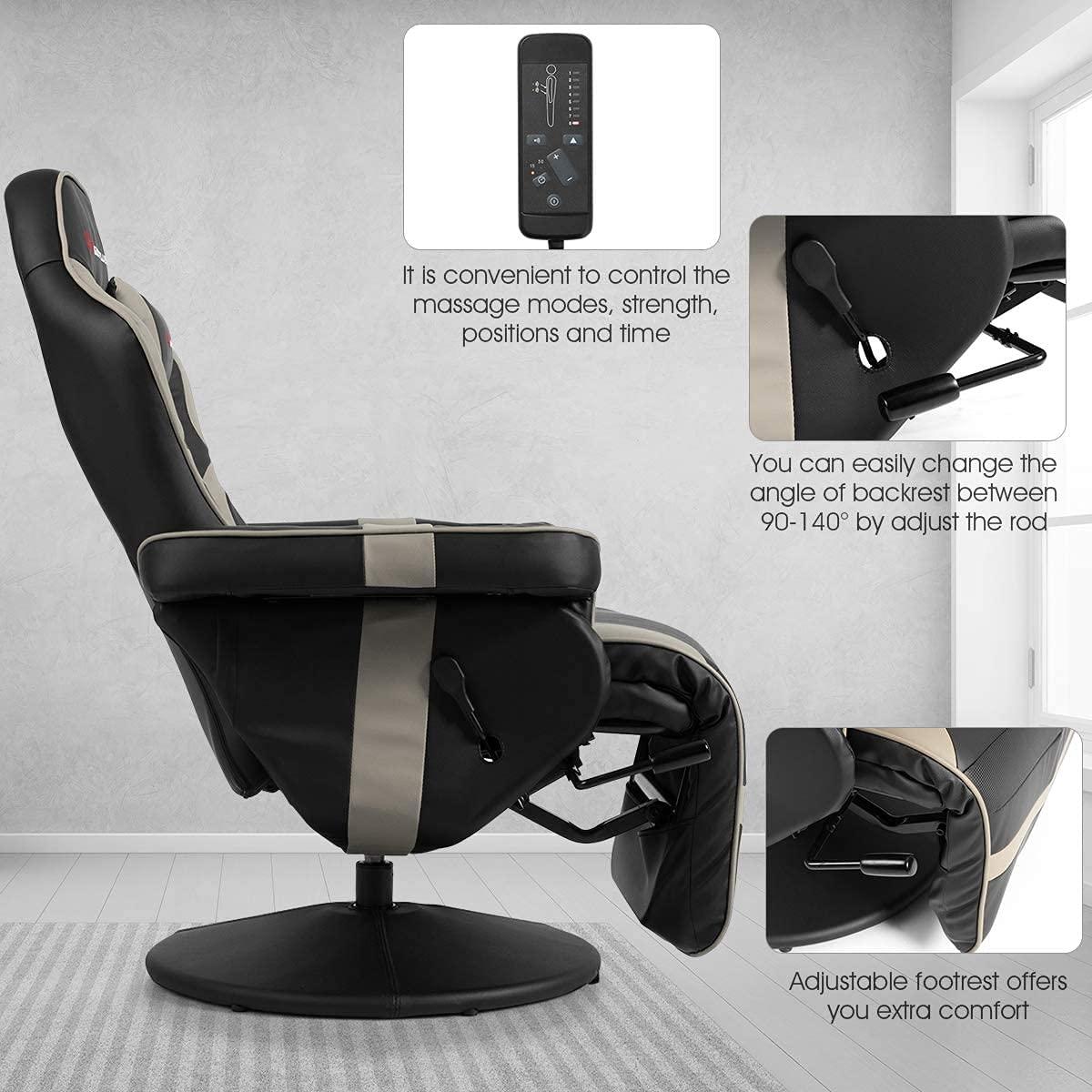 Costway Massage Gaming Recliner Reclining Racing Chair Swivel Gray