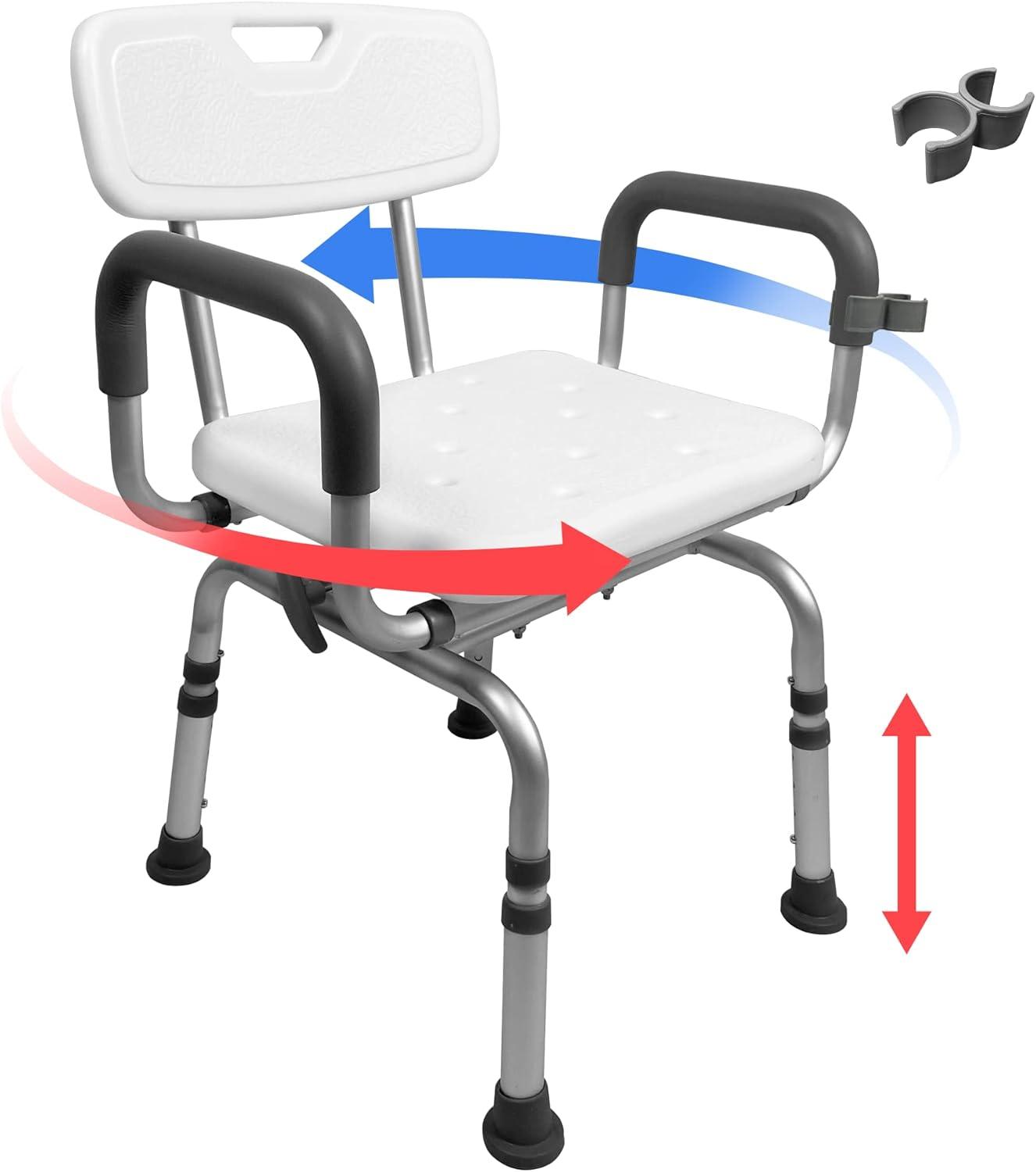 Swivel Shower Chair - Rotating, Pivoting, Height Adjustable Bath Chair for Seniors with Shower Head Holder