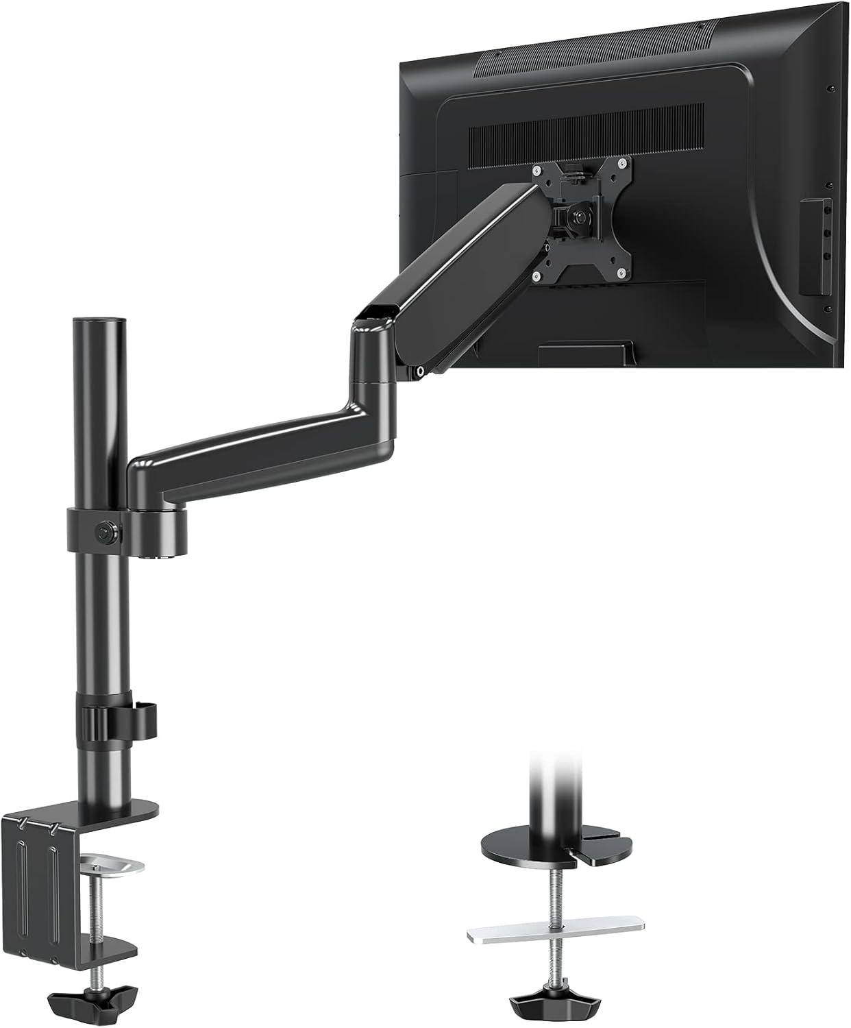 MOUNTUP Monitor Mount Desk Monitor Arm, Full Motion Gas Spring Single Computer Monitor Stand, Height Adjustable Monitor Desk Mount with C Clamp/Grommet Base, VESA Mount Fits 17 to 32 Inch LCD Screens