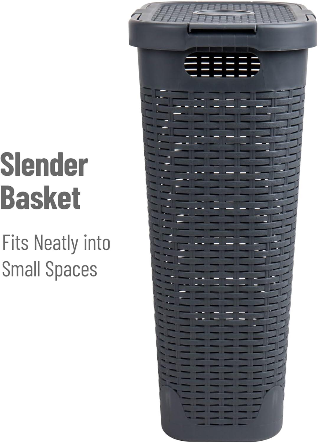 Mind Reader Mind Reader 40L Slim Laundry Hamper, Clothes Basket, Lid, Wicker Design, Plastic