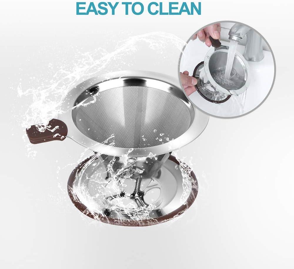 Pour Over Coffee Dripper, Reusable Paperless Coffee Filter,Professional Stainless Steel Drip Cone Brew Coffee Strainer,Upgraded Double Micro Mesh Filter with Cup Stand,1-2 Cup
