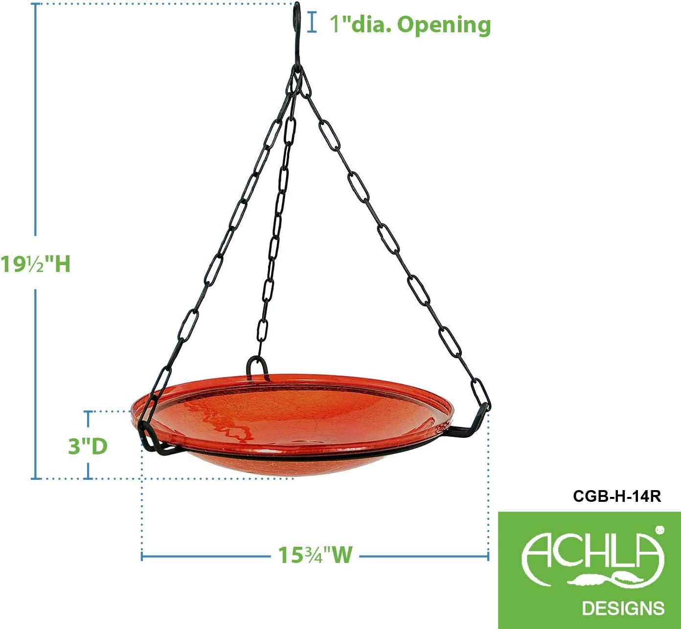 17" Reflective Crackle Glass Hanging Birdbath Bowl Red - Achla Designs: Weather-Resistant, No Assembly, Iron Chain