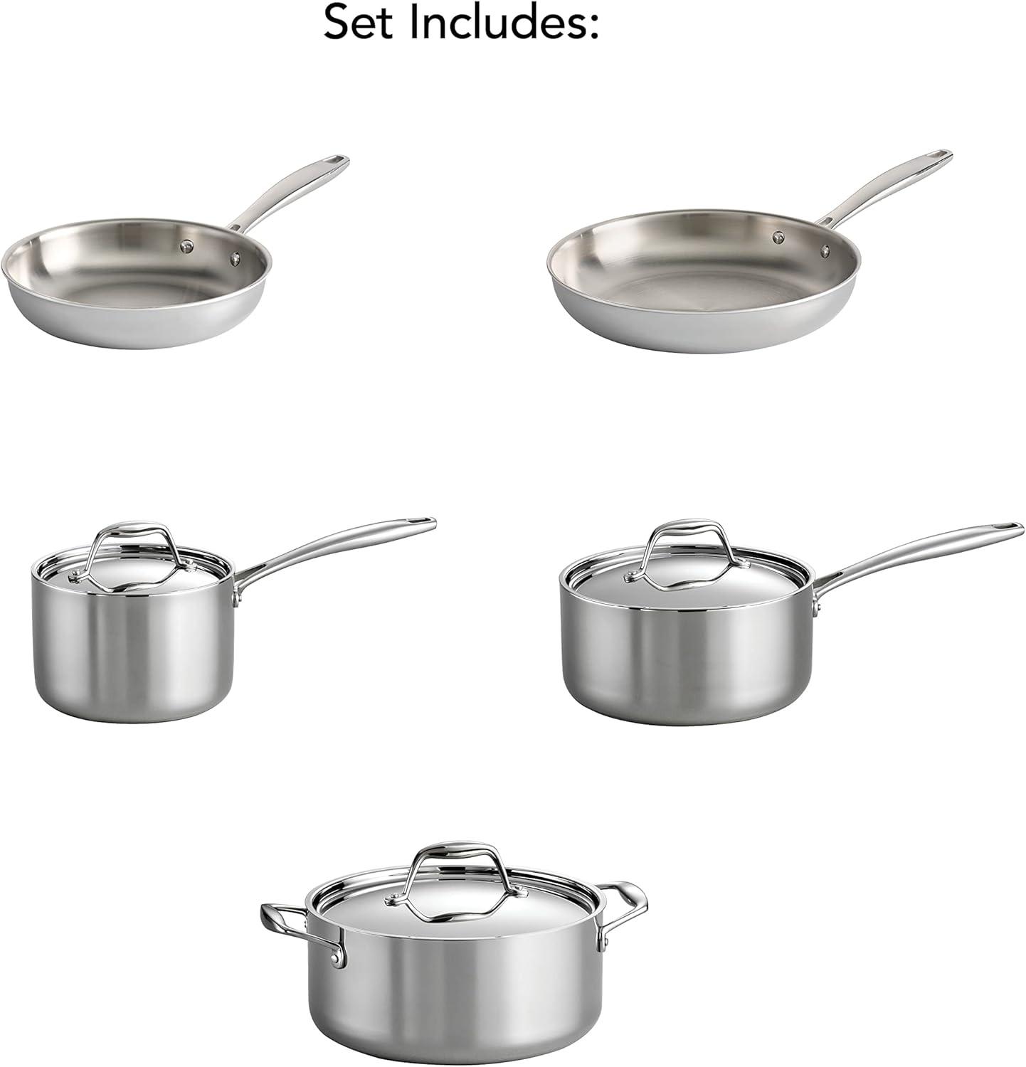 8-Piece Tri-Ply Stainless Steel Cookware Set with Lids