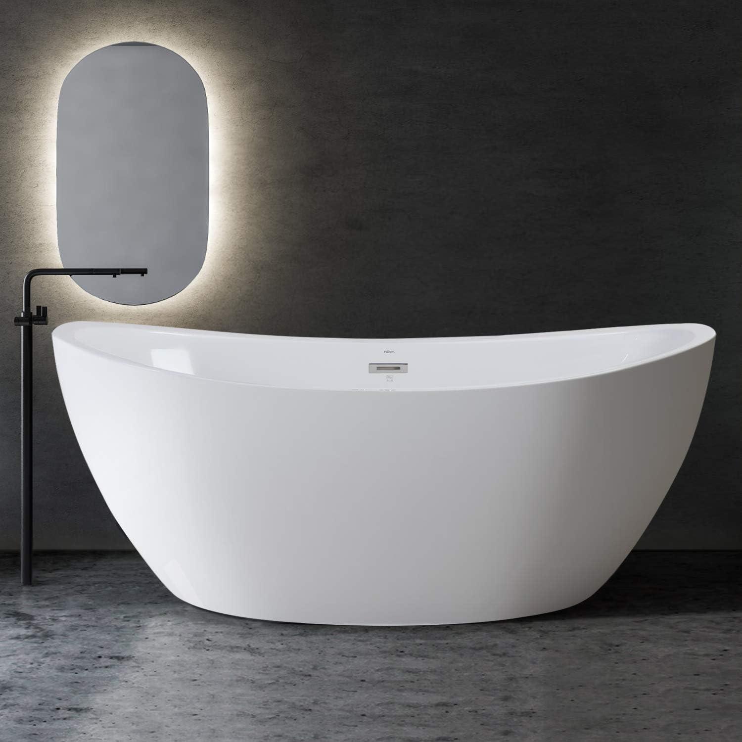 Naha 67" Glossy White Acrylic Freestanding Soaking Bathtub