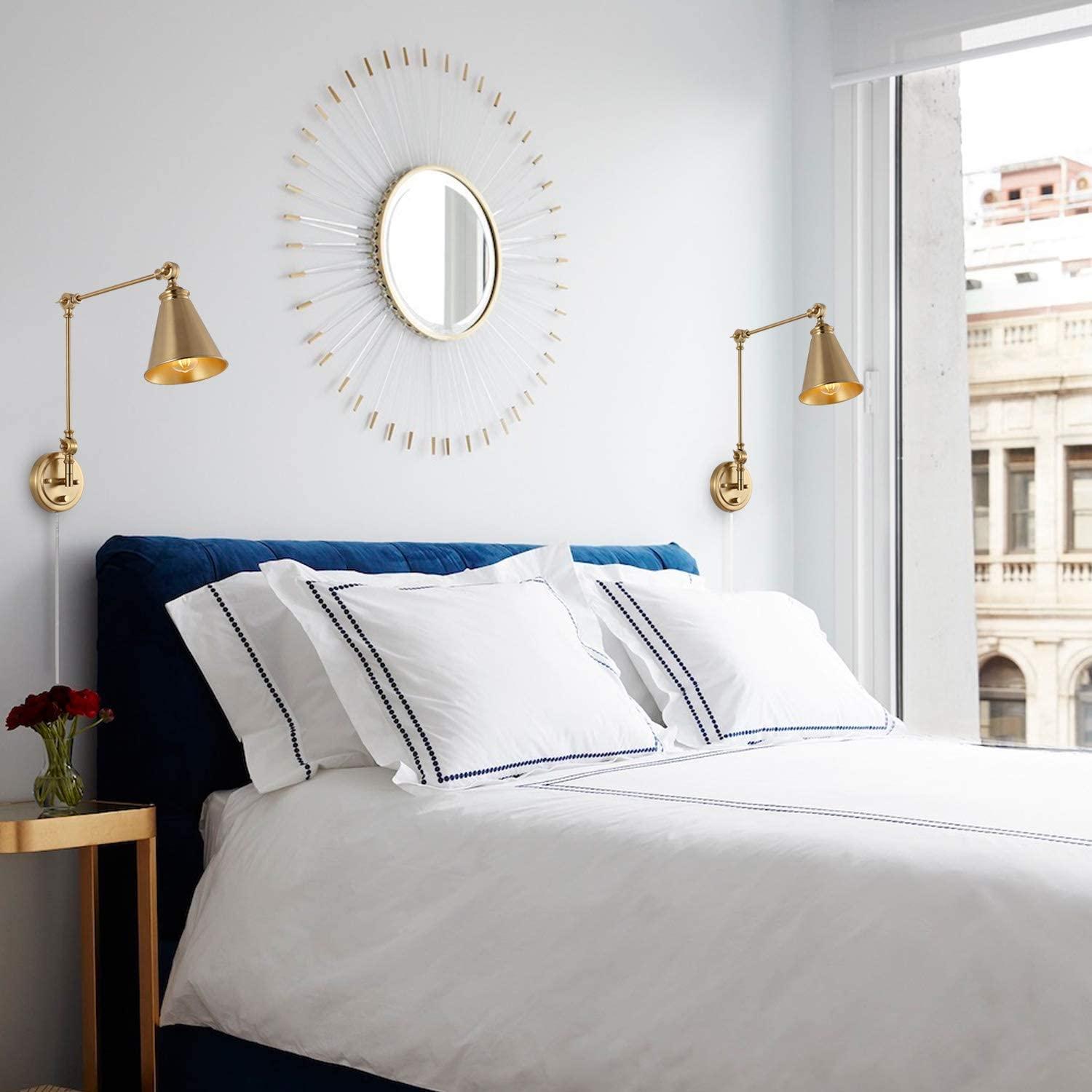 Gold Swing Arm Wall Lamp Set Of 2, Modern Adjustable Wall Mounted Sconce