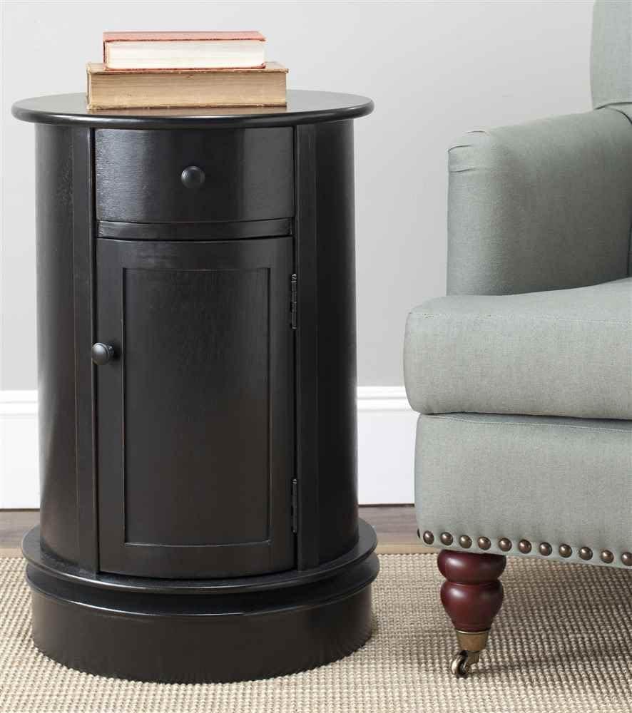 Transitional Gray Round Swivel End Table with Storage