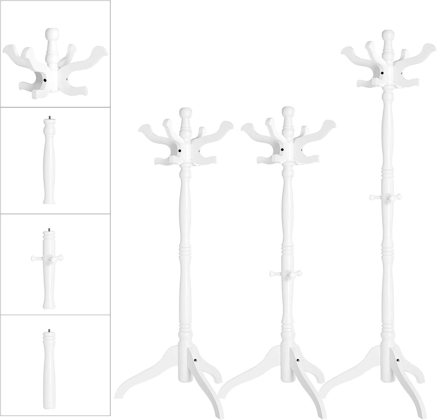 White Solid Wood Traditional Coat Rack with 11 Hooks