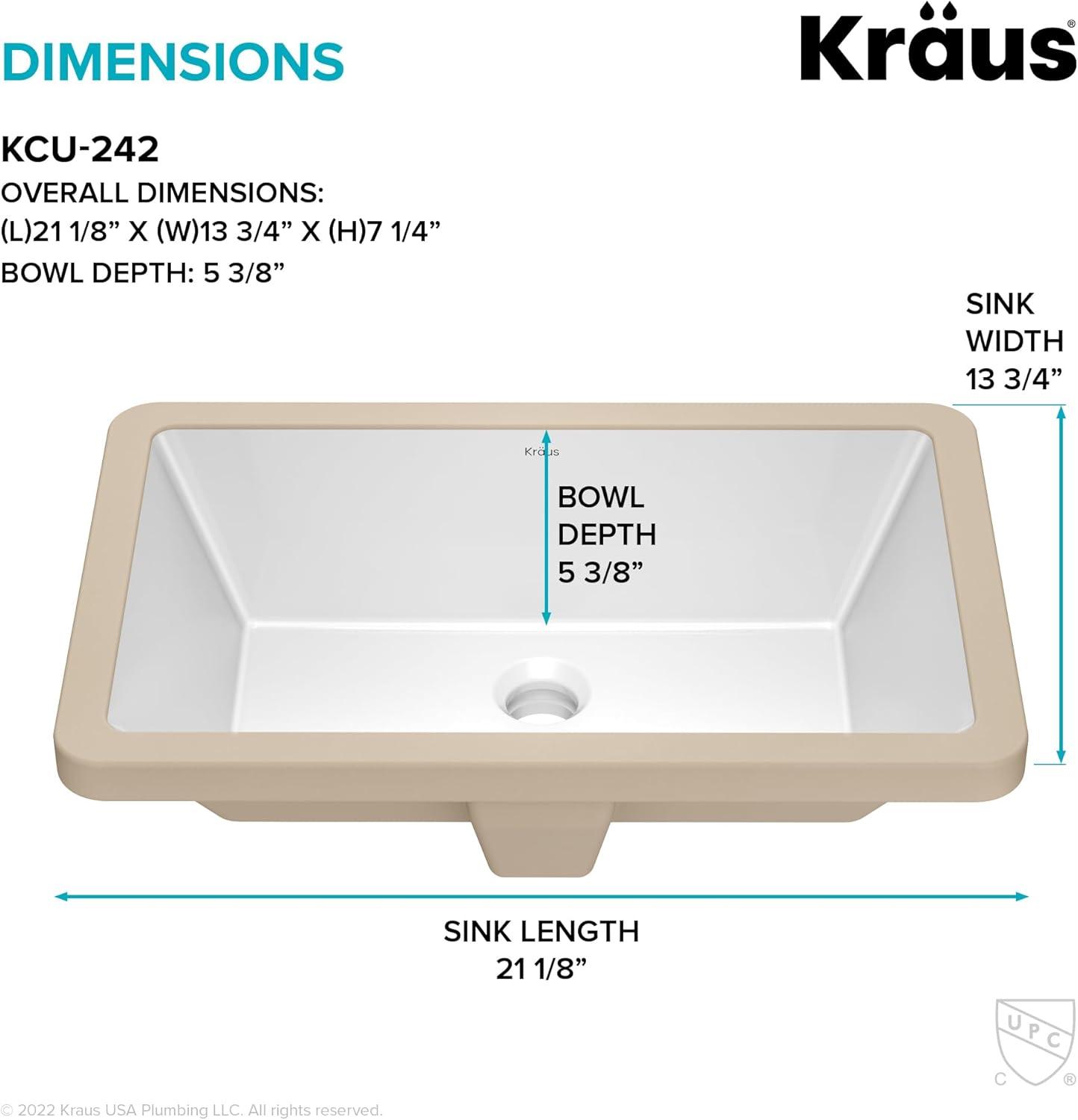 KRAUS Elavo. Rectangular Porcelain Ceramic Undermount Bathroom Sink In White With Overflow Drain, KCU-242