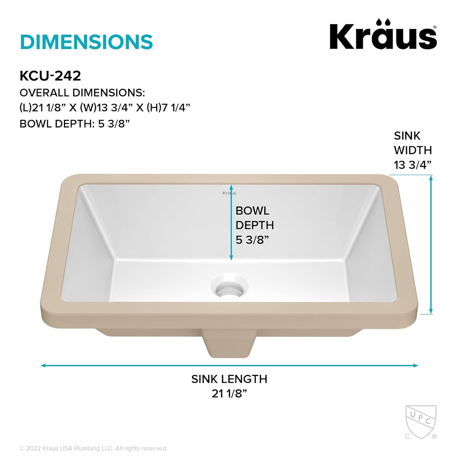 Kraus KRAUS Elavo. Rectangular Porcelain Ceramic Undermount Bathroom Sink In White With Overflow Drain, KCU-242 KCU-242