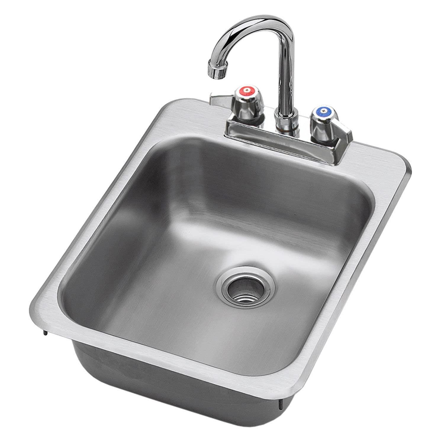 Krowne HS-1317 Single Compartment Drop-in Hand Sink with Center Deck-Mount Gooseneck Faucet and Ceramic Valve for Commercial Restaurant Kitchen | 13"W x 17-1/2"D x 6-3/8H Overall, Stainless Steel, NSF