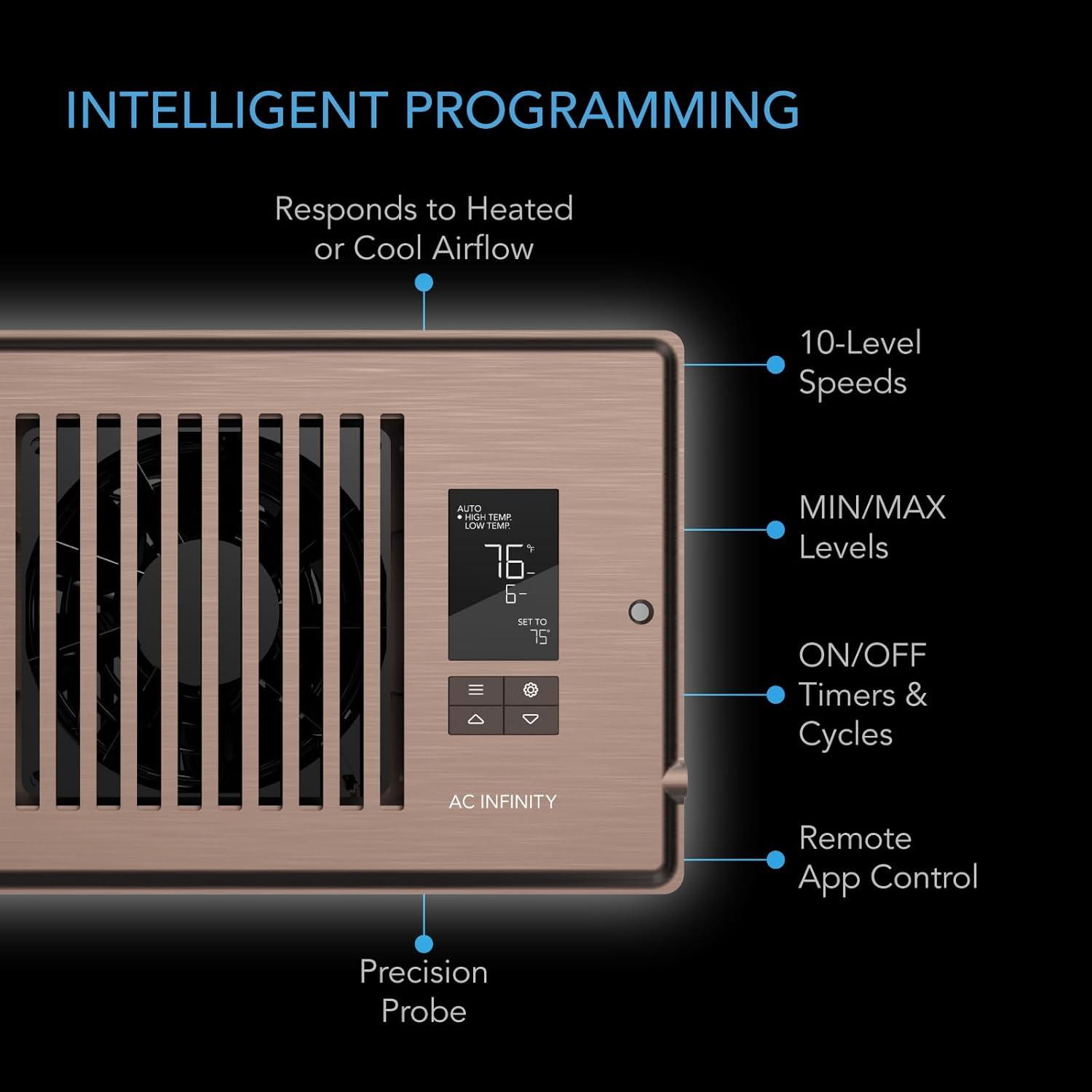 AC Infinity AIRTAP T6 Bronze, Register Booster Fan for 6” x 10” Register Holes, Improves Heating & Cooling Vents, Quiet 10-Speeds, Bluetooth App Control Data Alerts