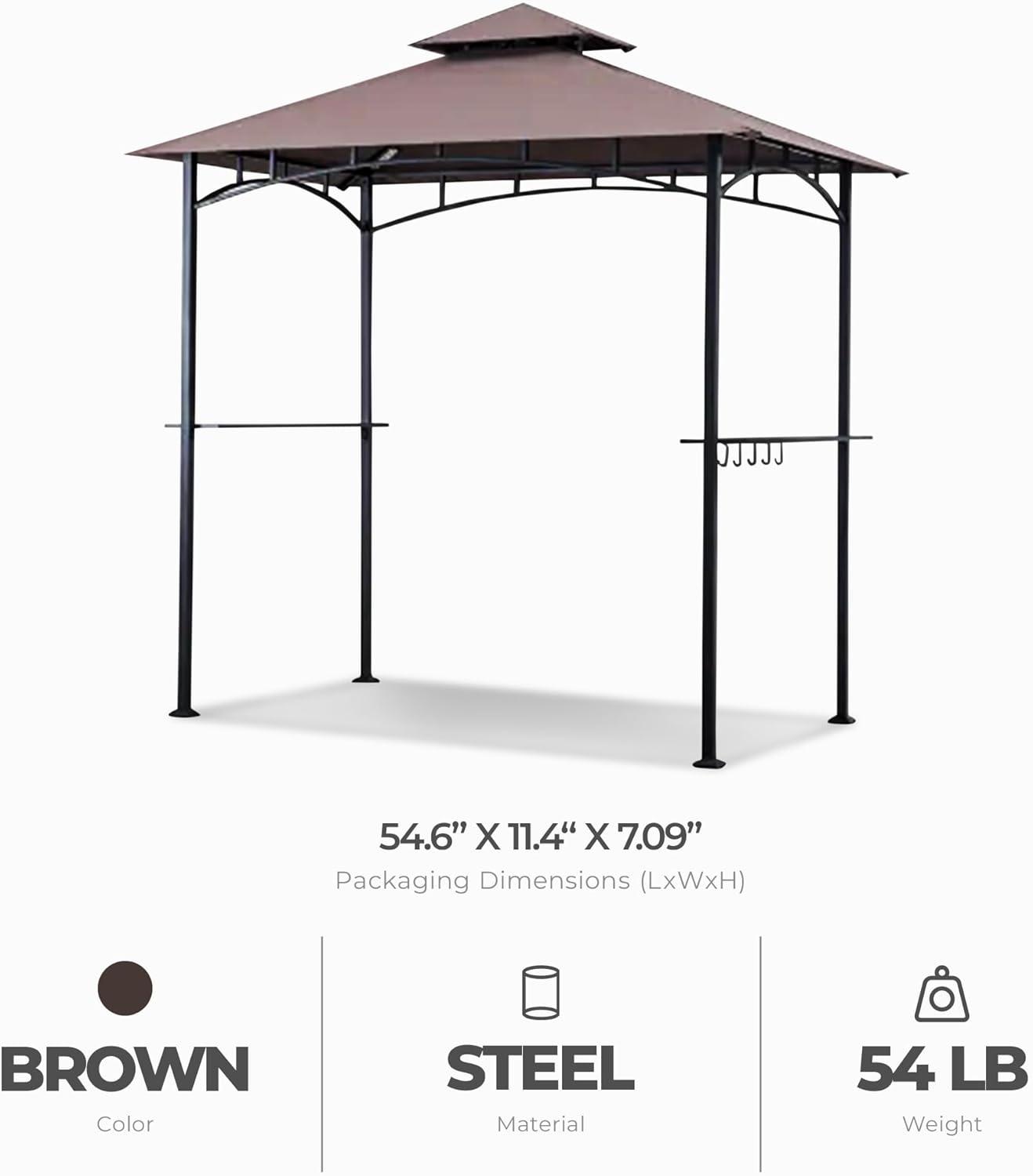 Four Seasons Courtyard Grill Gazebo With LED Lights, 2 Glass Shelves, and Durable Powder Coated Steel Frame for Backyard Lawn and Outdoor Use, Brown