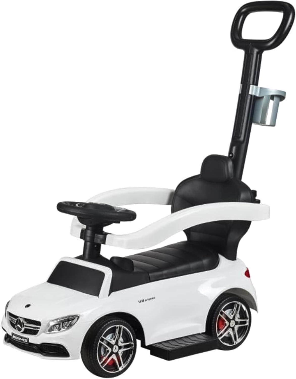 White and Black Mercedes C63 3-in-1 Push Car with Cup Holder