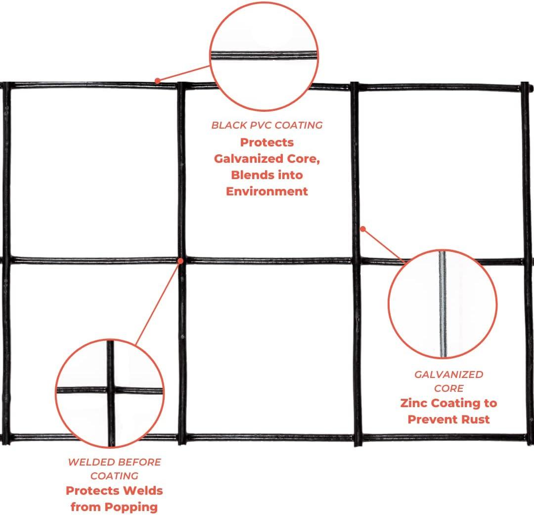 Trident Fence 6' x 100' 16ga. Welded Wire Fence Roll Black PVC Coated - 2"x 2" Mesh