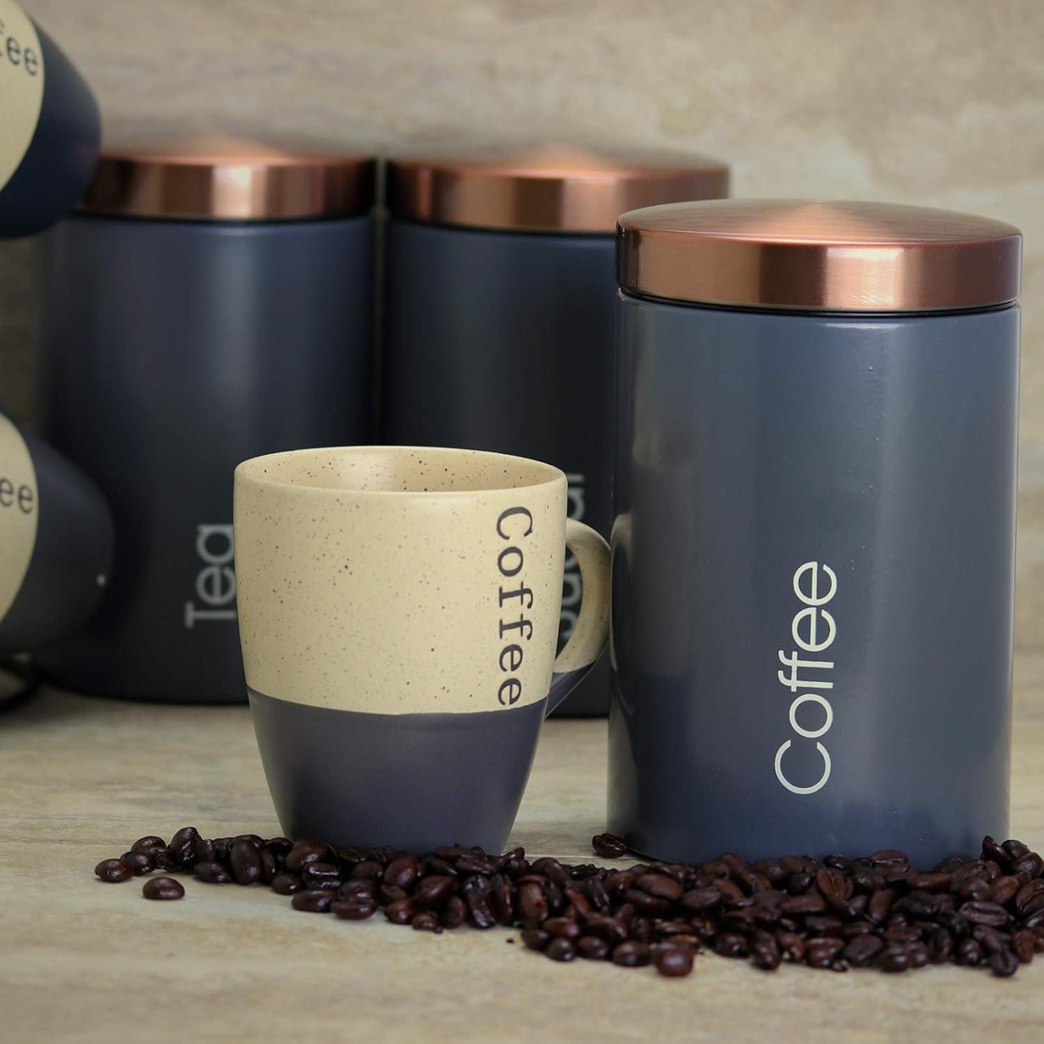 MegaChef Essential Kitchen Storage 3 Piece Sugar, Coffee and Tea Canister Set in Matte Gray
