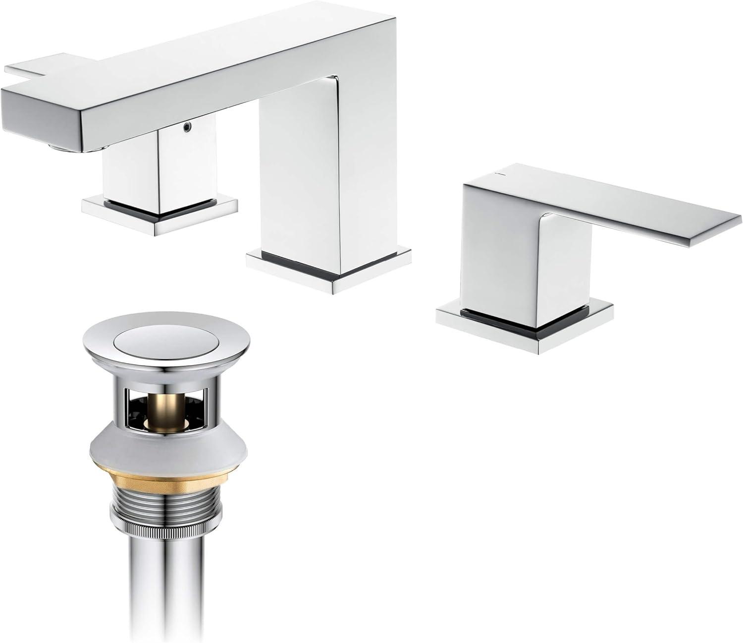 Cube Widespread Faucet 2-handle Bathroom Faucet with Drain Assembly